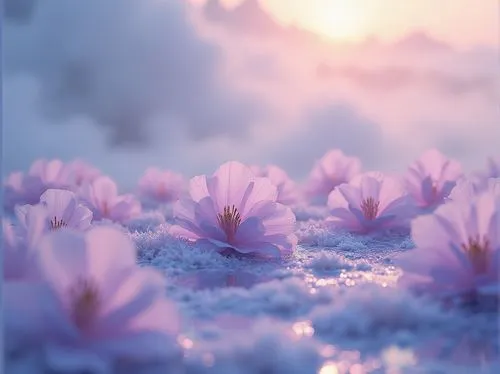 Dreamy lavender blue hues, soft pastel shades, whimsical atmosphere, ethereal mist, gentle cloud formations, serene natural landscapes, tranquil water features, delicate flower petals, intricate lace 