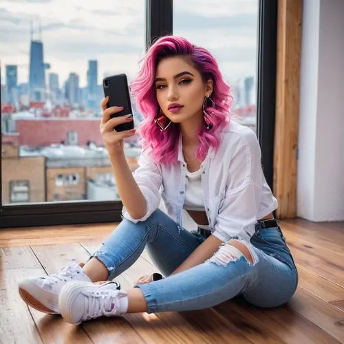 on the phone,pink hair,phone icon,texting,a girl with a camera,woman holding a smartphone,pink background,pink hat,purple and pink,pink shoes,lycia,taking photos,htc,instagram icon,pink,pink beauty,blogger icon,bella rosa,taking photo,phone,Illustration,Black and White,Black and White 16