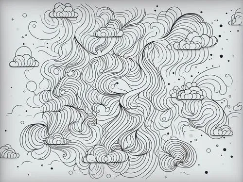 an image of a cloud filled sky,paper clouds,cloudbursts,cloud mountain,constellation map,cloud mountains,snow drawing,Illustration,Black and White,Black and White 04