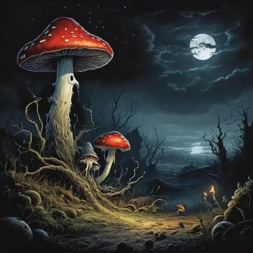 mushroom landscape,toadstools,amanita,shrooms,mushroom island,fantasy picture,Conceptual Art,Daily,Daily 05