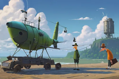 airship,studio ghibli,airships,diving bell,air ship,submarine,sea scouts,fishing float,caravel,crane vessel (floating),tank ship,submersible,aerostat,a cargo ship,arrival,ship travel,travelers,blimp,buoy,seafarer,Conceptual Art,Sci-Fi,Sci-Fi 07