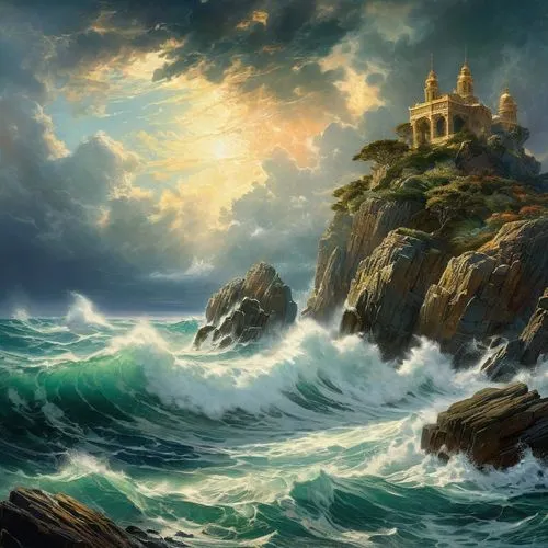 sea landscape,sea storm,dragonstone,fantasy picture,seascape,god of the sea,Conceptual Art,Fantasy,Fantasy 05