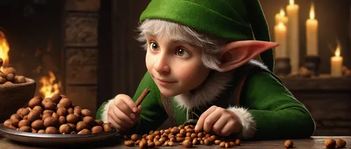 baby elf,elf,elves,male elf,dwarf cookin,sweet chestnuts,bowl of chestnuts,elves flight,candy cauldron,chestnuts,christmas elf,christmas candies,acorns,gnomes at table,roasted chestnuts,elf on a shelf,to collect chestnuts,christmas movie,christmas sweets,wood elf,Art,Classical Oil Painting,Classical Oil Painting 10