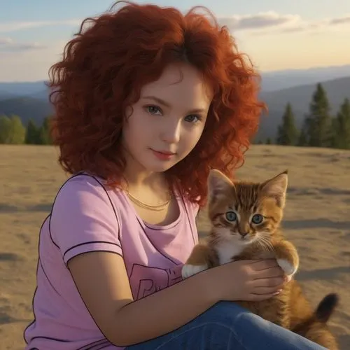 a woman is sitting with her orange cat,kulikova,reba,kittani,vasilescu,kochetkova,khrushcheva,Photography,General,Realistic