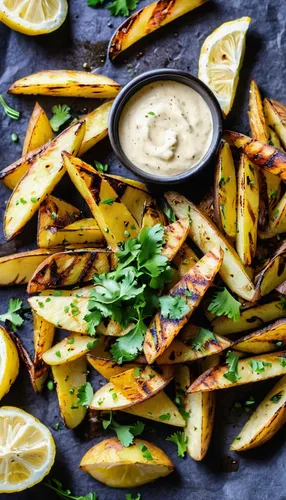 Grilled Potato Wedge Fries with Roasted Garlic Aioli. No burger is complete without a side of fries, so whip these easy grilled, seasoned wedges up for your next barbecue. The aioli, made from grill-r