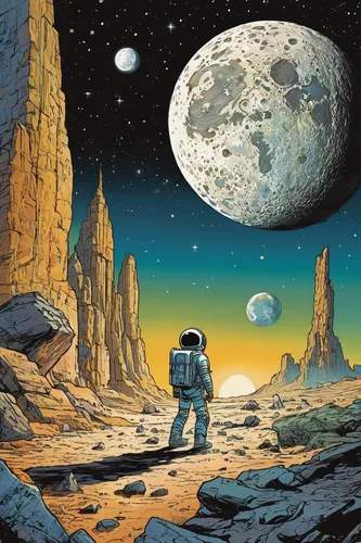 lunar landscape,space art,earth rise,moon valley,valley of the moon,moonscape,lunar,phase of the moon,moon landing,moon rover,moon base alpha-1,lunar rocks,space voyage,valerian,moon car,sci fiction illustration,moon walk,tranquility base,moon surface,herfstanemoon,Illustration,Children,Children 02