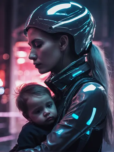 cyberpunk,motorcycle helmet,neon body painting,futuristic,baby with mom,mother-to-child,blogs of moms,mother with child,bicycle helmet,neon human resources,family motorcycle,mother and child,star mother,future mom,mercedes eqc,baby icons,little girl and mother,neon lights,echo,motherhood,Photography,Documentary Photography,Documentary Photography 23