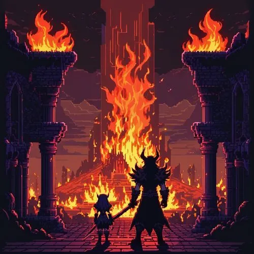 Pixel Art,castlevania,fire background,pillar of fire,door to hell,burning torch,pyre,fire dance,dancing flames,pixel art,firelands,hall of the fallen,wayforward,infernos,fire dancer,the eternal flame,