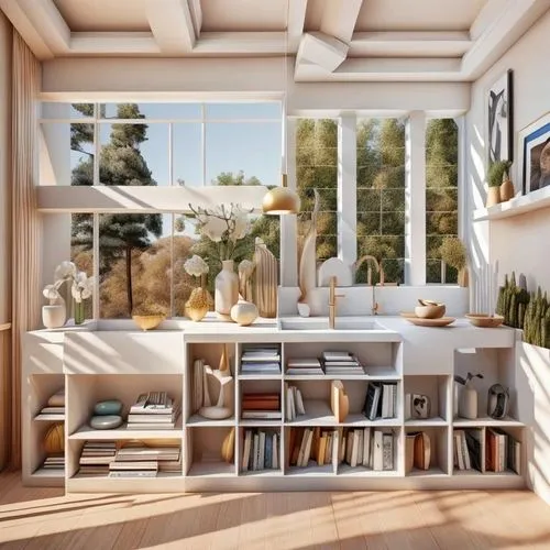 bookshelves,bookcase,bookshelf,wooden windows,reading room,modern room,wood window,book wall,bedroom window,livingroom,living room,study room,frame house,loft,an apartment,indoor,home interior,bedroom,big window,wooden shelf