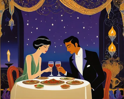 roaring twenties couple,great gatsby,romantic dinner,roaring twenties,roaring 20's,romantic night,dinner for two,wedding banquet,gatsby,art deco woman,vintage illustration,exclusive banquet,flapper couple,retro 1950's clip art,fine dining restaurant,new year clipart,vintage couple silhouette,art deco background,paris clip art,valentine's day clip art,Illustration,Retro,Retro 26