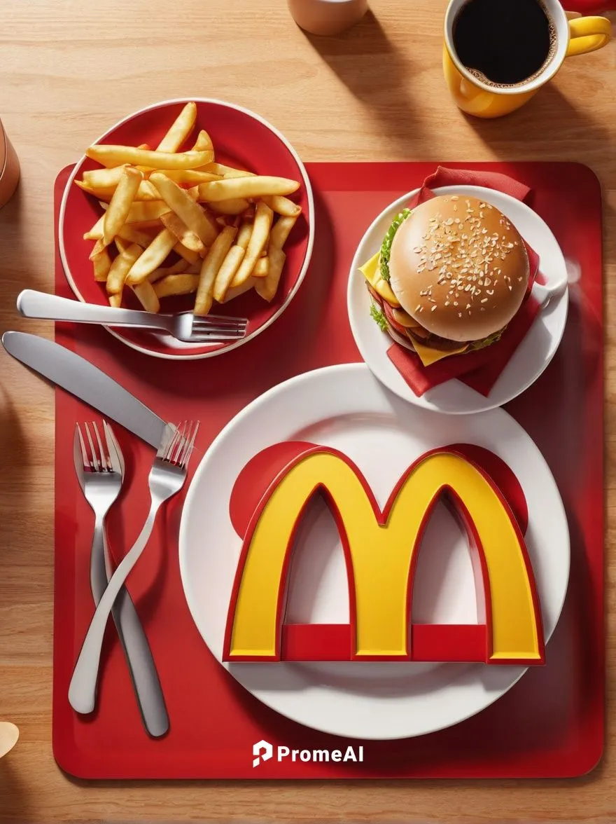 Hungry logo, golden arches, bold font, red color scheme, shiny metallic texture, 3D modeling, corporate branding, fast food industry, appetizing composition, high-angle shot, bright lighting, morning 