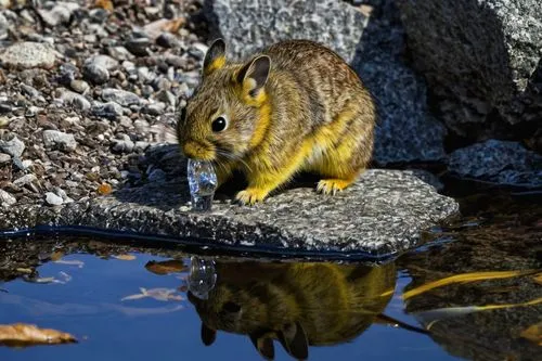 A pika drinking water,A pika drinking water,viscacha,mountain cottontail,pikas,degu,pika,mountain cottontail at devils tower,Photography,Documentary Photography,Documentary Photography 05