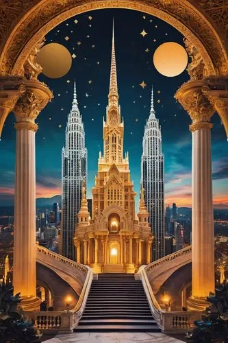 fantasy city,radio city music hall,atlantis,gold castle,metropolis,temples,citadels,fantasy picture,utopian,fantasy world,world digital painting,chhatris,3d fantasy,gct,rosicrucianism,skyscrapers,art deco background,goldmoon,chrysler building,cosmopolite,Unique,Paper Cuts,Paper Cuts 07