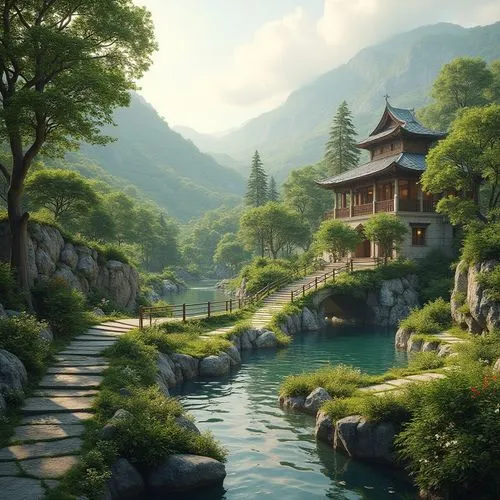 japan landscape,fantasy landscape,asian architecture,landscape background,japanese garden,teahouse,oriental,qingcheng,home landscape,japan garden,beautiful japan,beautiful landscape,south korea,mountain spring,mountain landscape,world digital painting,oriental painting,tianxia,mountain scene,river landscape,Photography,General,Realistic