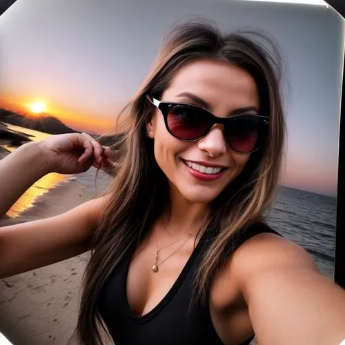 a woman taking a po on a beach with sunglasses,beira mar,mazatlan,praia,beach background,portimao,macae