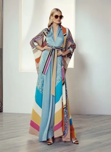 Fashion show ,a woman is wearing a colorful colored kimono,caftan,caftans,kaftan,kimonos,missoni,kimono,Photography,General,Natural