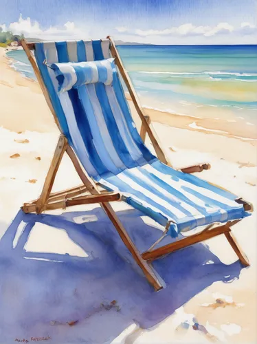 deckchair,beach chair,deckchairs,deck chair,beach chairs,sunlounger,beach landscape,beach furniture,watercolor painting,watercolor sketch,colored pencil background,watercolor,summer beach umbrellas,beach scenery,dream beach,watercolor blue,white sandy beach,beach towel,watercolor background,watercolor paint,Illustration,Paper based,Paper Based 11