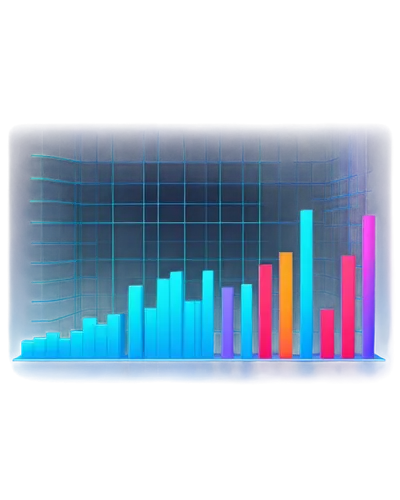 Statistical graph, 3D bars, colorful data points, grid background, axis labels, numerical values, gradient colors, metallic texture, futuristic theme, low-angle shot, dramatic lighting, cinematic comp