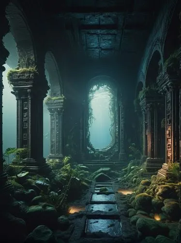 labyrinthian,ancient city,hall of the fallen,fractal environment,artemis temple,ruins,ruin,sanctum,pillars,ancient,sulaco,necropolis,atlantis,dungeon,mausoleum ruins,lair,environments,abandoned place,lost place,passage,Photography,General,Sci-Fi