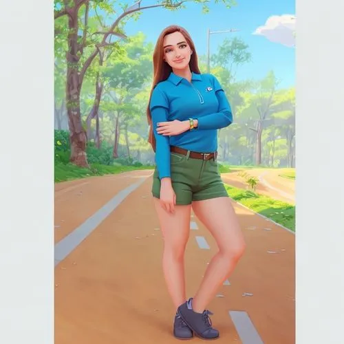 world digital painting,golf course background,digital painting,roller skating,artistic roller skating,sports girl,landscape background,green background,rollerblades,fashion vector,golfer,jogging,female runner,skort,anime 3d,portrait background,blue shoes,camera illustration,green screen,jean shorts,Common,Common,Cartoon