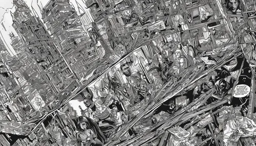 destroyed city,smashed glass,background abstract,mandelbulb,gray-scale,fragmentation,reinforced concrete,shard of glass,aerial landscape,paint brushes,wireframe,crystal structure,colourless,pencil art,urbanization,abstract artwork,salt crystals,abstract cartoon art,panoramical,shattered,Illustration,American Style,American Style 04