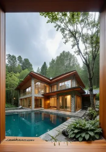 fallingwater,pool house,forest house,timber house,mid century house,modern house,summer house,bohlin,house in the forest,chalet,wooden house,house in the mountains,modern architecture,meadowood,amanresorts,house in mountains,neutra,luxury property,beautiful home,house with lake