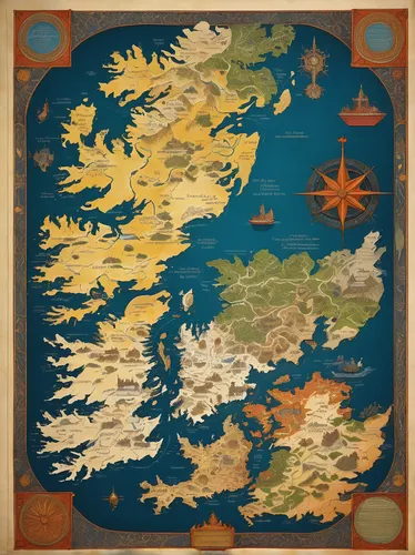 Describe the majestic map of Westeros and Essos in vivid detail.,map icon,old world map,uk sea,map silhouette,isle of may,imperial shores,the continent,the north sea,the small country,northern ireland