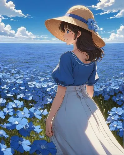 blooming field,summer day,sea of flowers,field of flowers,flower field,forget-me-not,summer flower,summer hat,summer meadow,forget me not,sun hat,high sun hat,straw hat,euphonium,summer bloom,flowers field,summer background,cosmos wind,summer crown,seaside daisy,Photography,Artistic Photography,Artistic Photography 15