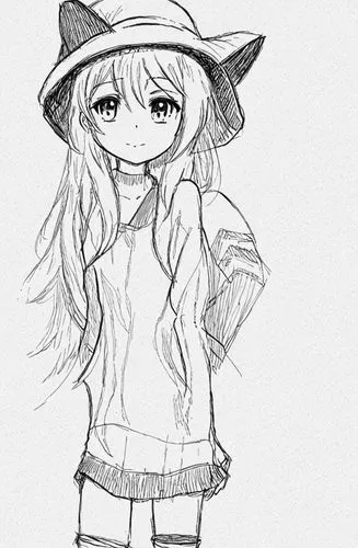 ushio,girl wearing hat,straw hat,summer hat,sun hat,ordinary sun hat,coconut hat,high sun hat,chibi girl,mock sun hat,kud,negev,little hat,summer clothing,platelet,anzu,shiina,countrygirl,keine,krita,Design Sketch,Design Sketch,Black and white Comic