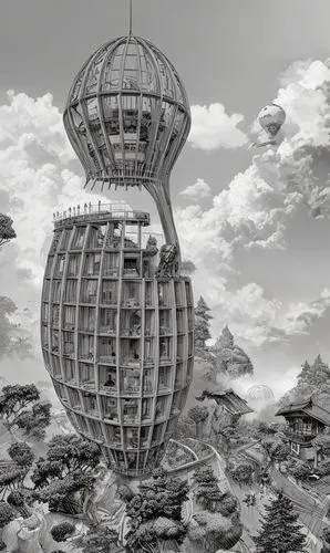 panopticon,tower of babel,terraforming,the globe,post-apocalyptic landscape,mandelbulb,escher,surrealism,fantasy city,globe,baron munchausen,fantasy world,airships,sci fiction illustration,futuristic landscape,artificial island,futuristic architecture,world digital painting,spherical image,cube stilt houses,Art sketch,Art sketch,Concept