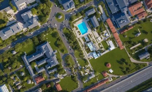 a town aerial po with an aerial view of a neighborhood,overhead view,aerial view,aerial shot,bird's-eye view,aerial photograph,overhead shot,Photography,General,Realistic