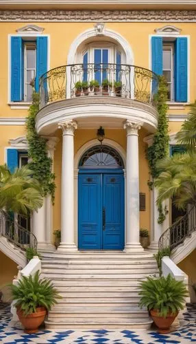 Greek Revival architecture, grandiose building, ornate columns, intricately carved capitals, triangular pediment, wide stairs, marble flooring, symmetrical facade, majestic entrance, detailed molding,