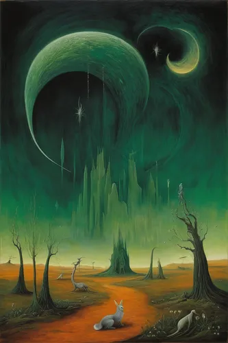 alien planet,solar wind,mushroom landscape,alien world,fantasy landscape,horn of amaltheia,planet alien sky,planet eart,cosmos field,lunar landscape,fantasy picture,southern aurora,barren,green aurora,ringed-worm,planetary system,swampy landscape,fantasy art,volcanic landscape,phase of the moon,Illustration,Abstract Fantasy,Abstract Fantasy 16