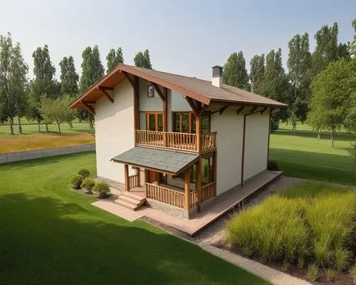 feng shui golf course,miniature house,wooden house,timber house,golf lawn,pavillon,Photography,General,Realistic