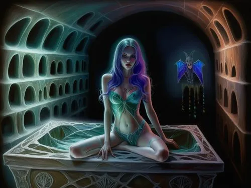 Passion Sexy Painting ,Naked Woman  Abstract Body Art Oil Painting,an illustration of a beautiful woman sitting on a bed,cortana,fantasy art,fantasy picture,blue enchantress,pernicious,neon body paint