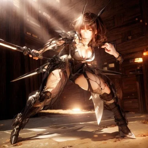 female warrior,katana,gentiana,swordswoman,fighting stance,nora,huntress,warrior pose,croft,mercenary,fighting poses,assassin,visual effect lighting,lara,kayano,fierce,cg artwork,gara,cosplay image,bow and arrow