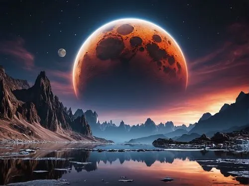 alien planet,lunar landscape,moon and star background,barsoom,alien world,fantasy picture,Photography,General,Realistic