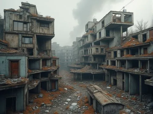 scampia,destroyed city,post apocalyptic,postapocalyptic,post-apocalyptic landscape,kurilsk,slum,hashima,kowloon city,dystopian,dereliction,slums,norilsk,shantytowns,luxury decay,gunkanjima,ghost town,desolation,abandoned places,decrepit,Photography,General,Realistic