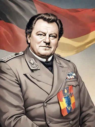 Official portrait of the fat former German leader Strauss with West-German flag.,goering,reichhold,zhukov,reichsstatthalter,hilter,reichsgraf,clausewitz,reichskanzler,wojskowa,reichsdeputationshauptsc