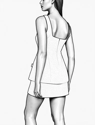 a drawing of a woman in a short skirt,female model,male poses for drawing,fashion vector,rotoscoped,postural,gluteal,Design Sketch,Design Sketch,Black and white Comic