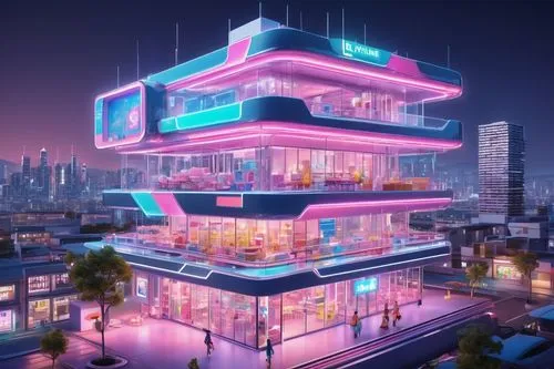 cybertown,cybercity,electrohome,fantasy city,microdistrict,retro diner,electric tower,micropolis,cube house,hypermodern,cube stilt houses,cubic house,mvrdv,sky apartment,tokyo,hkmiami,cyberport,harajuku,synth,shopzilla,Illustration,Japanese style,Japanese Style 01