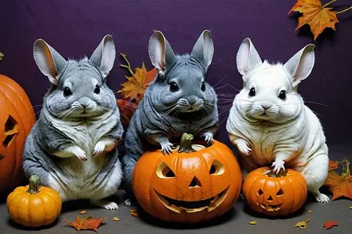 rabbits,rabbit family,halloween pumpkins,funny pumpkins,lagomorphs,haloween,Illustration,Paper based,Paper Based 17