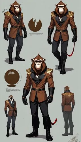 concept art,rocket raccoon,bison,monkey soldier,brigadier,development concept,admiral von tromp,brown sailor,male character,sheriff,ranger,minotaur,park ranger,officer,costume design,military uniform,steel helmet,inspector,the sandpiper general,policeman,Unique,Design,Character Design