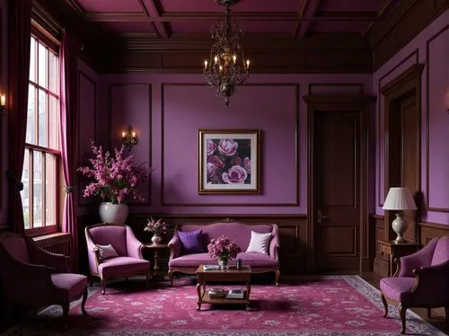 sitting room,victorian room,purple wallpaper,anteroom,danish room,ornate room,great room,interior decor,zoffany,rich purple,interiors,furnishings,mauve,damask,parlor,interior decoration,livingroom,interior design,purple and pink,violet colour