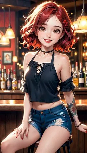 barmaid,bartender,bar,barista,unique bar,waitress,pub,redhead doll,red-haired,neo-burlesque,cocktail,coffee background,burlesk,poker primrose,red breast,nami,piano bar,honmei choco,retro girl,anime girl,Anime,Anime,Cartoon