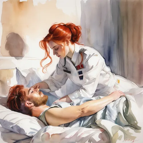 nursing,young couple,nurses,male nurse,cardiopulmonary resuscitation,resuscitation,nurse,medical illustration,cardiac massage,female nurse,clary,doctors,female doctor,hospital ship,medical care,resuscitator,patients,romantic scene,ship doctor,caregiver,Illustration,Paper based,Paper Based 11