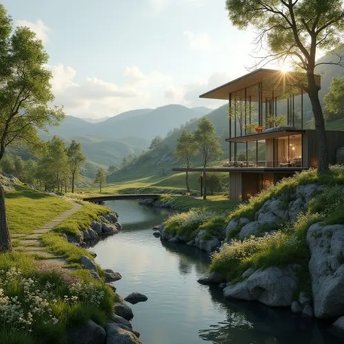 house in the mountains,house in mountains,the cabin in the mountains,summer cottage,home landscape,golf resort,house by the water,beautiful home,tree house hotel,house with lake,chalet,cryengine,3d rendering,dreamhouse,idyllic,render,summer house,pool house,forest house,holiday villa,Photography,General,Realistic