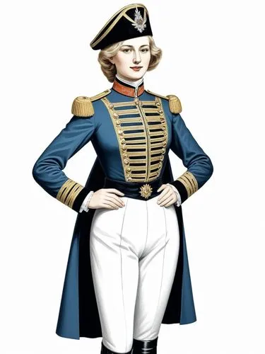 Fit my distinguished Prussian friend, Dame Colonel-General Ficky-Louise von Manteuffel, with a tight-fitting ladies' uniform.,a painting of a woman wearing a dress uniform,napoleon bonaparte,midshipma