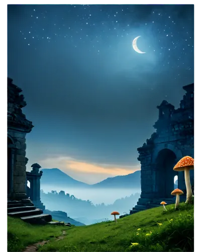 mushroom landscape,fantasy landscape,fantasy picture,landscape background,dusk background,moon and star background,moonlit night,cartoon video game background,night scene,mid-autumn festival,ramadan background,world digital painting,evening atmosphere,arabic background,moonlit,background with stones,lanterns,chuseok,art background,background images,Photography,Documentary Photography,Documentary Photography 32