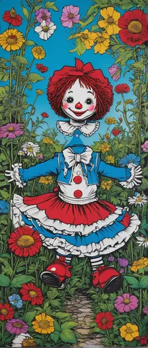 raggedy ann,girl in the garden,girl in flowers,flower painting,wonderland,alice in wonderland,falling flowers,jigsaw puzzle,girl picking flowers,flower garden,field of flowers,alice,khokhloma painting,pierrot,the japanese doll,bjork,painter doll,flower fairy,floral rangoli,flora,Conceptual Art,Graffiti Art,Graffiti Art 01